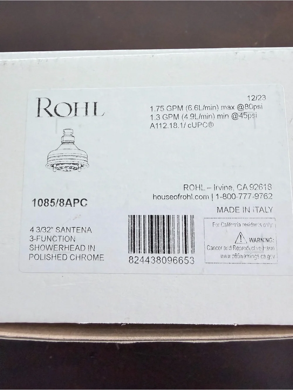ROHL Santena 1.8 GPM Multi-Function Chrome Shower Head and Arm.